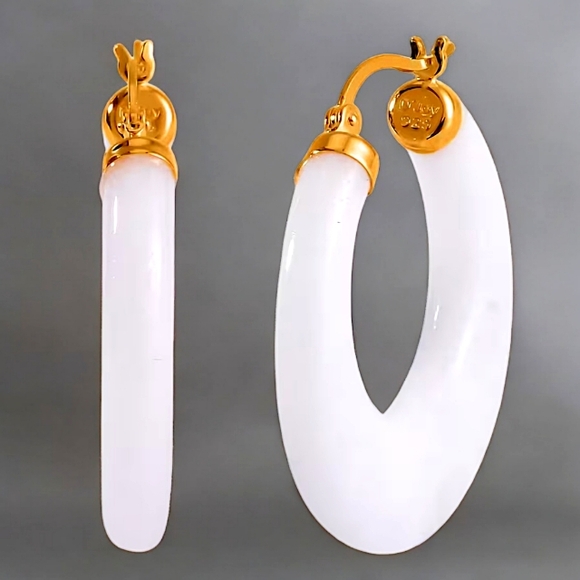 Jewelry - 14K Gold Vermeil Natural Jade Hoop Earrings 70 ctw